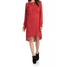 BCBGMAXAZRIA Women's Red Shift Dress Size XXS Darrel Hi Low Long Sleeve