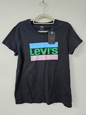 Levis Womens T-Shirt Black Logo Graphic Tee Crew Neck Cotton Top Medium