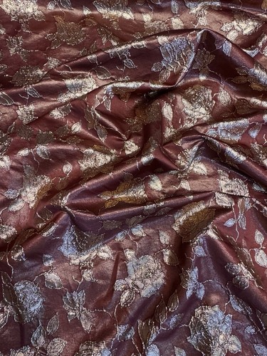 1 mtr burnt copper metallic floral print dress brocade fabric..58”wide (147cm) - Picture 2 of 3