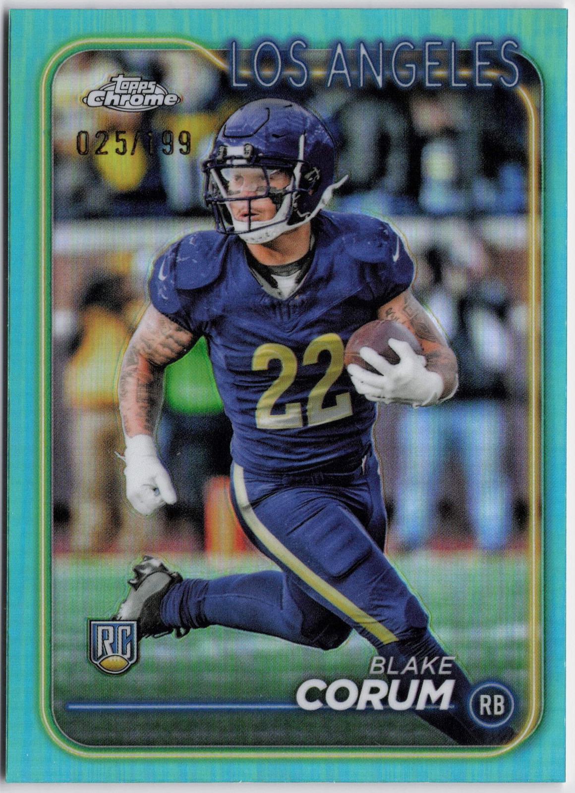 2024 Topps Chrome #219 Blake Corum Aqua Refractor #/199 RC Rookie