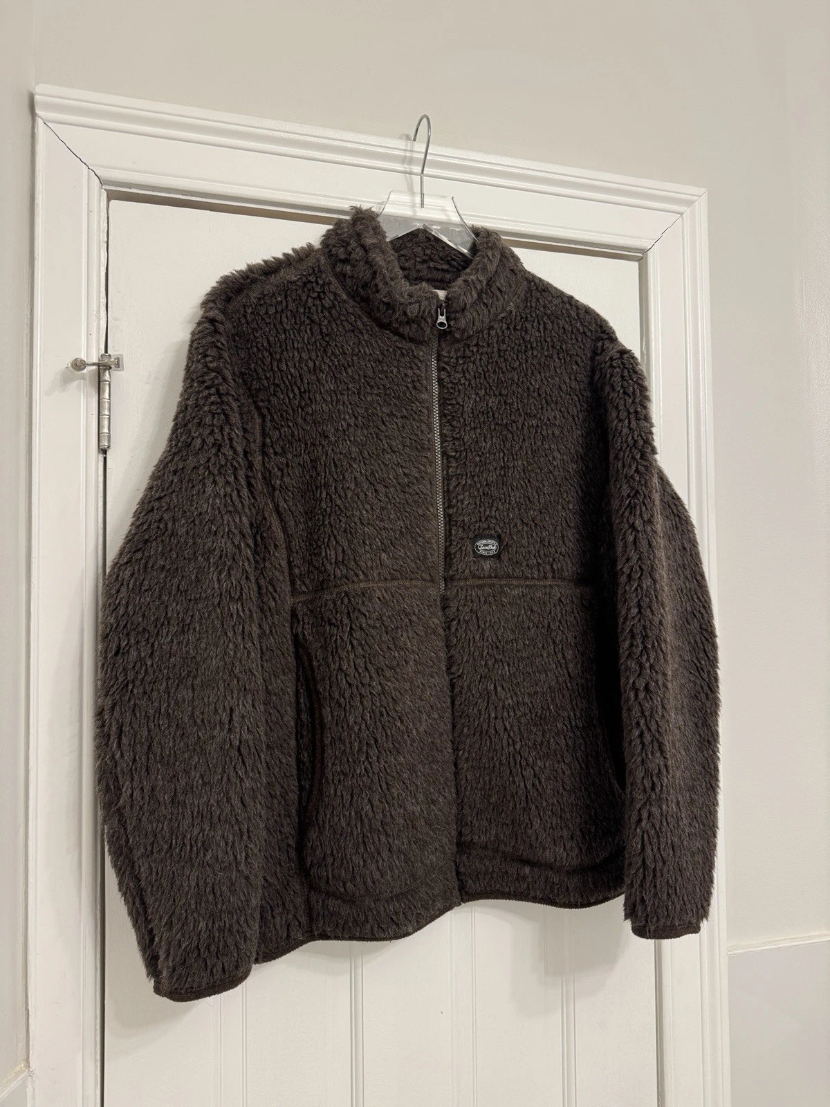 Snow Peak Wool Fleece Furry Fuzzy Boa Jacket In Dark Brown