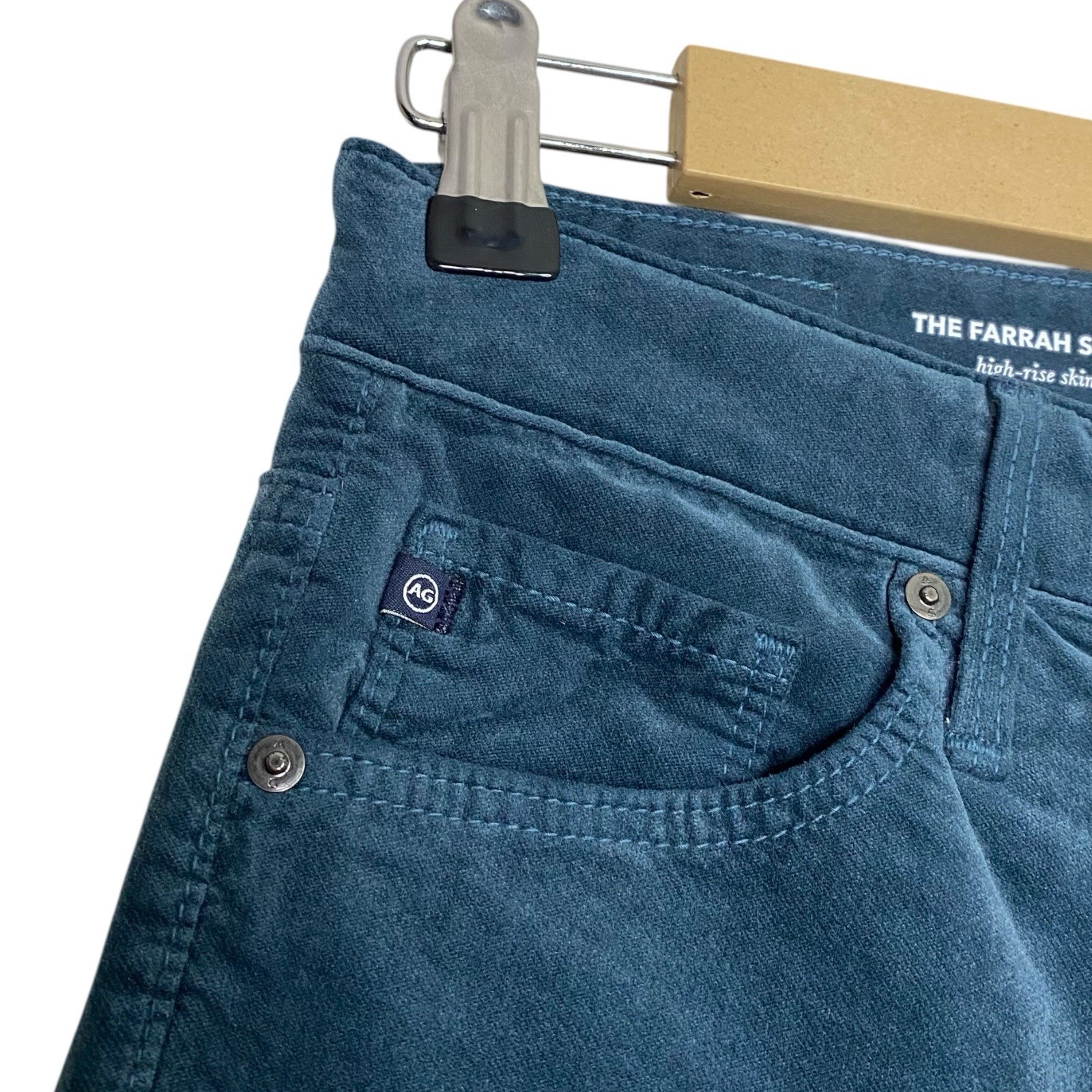 AG Adriano Goldschmied Velvet Pants Womens 27 Teal Farrah Skinny High Rise NEW thumbnail 7