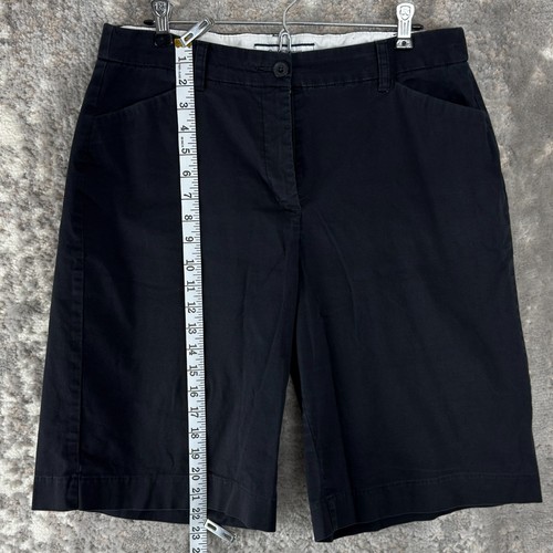 Croft Barrow Size 14 Stretch Casual Flat Front Shorts Black Button Zip Pocket - Picture 2 of 11