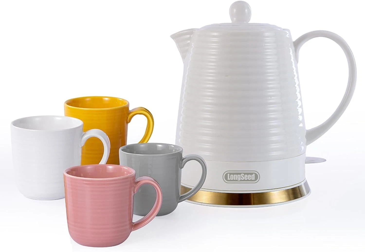 1.26 Quarts Ceramic Electric Kettle W/ Infuser & Cups Kit Boil Water Teapot