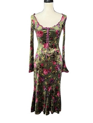 slim fit dress slacks Betsey Johnson F/W 2000 velvet floral dress – InLouve main image 0