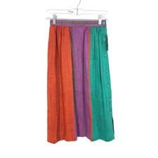 VTG 80s Prophecy Midi Skirt Womens XS Multicolor Purple Green Red Linen Blend