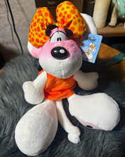 Diddl Diddlina Pl&uuml;schtier Maus wei&szlig;/orange mit Schleife Punkte-Muster, Etikett