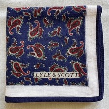 Vintage Handkerchief Blue Cotton Red Paisley Pattern Classic Pocket Square 17"