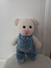 Handmade Crochet Bear Doll White Blue OOAK Amigurumi Plush Stuffed Toy Boy Gift
