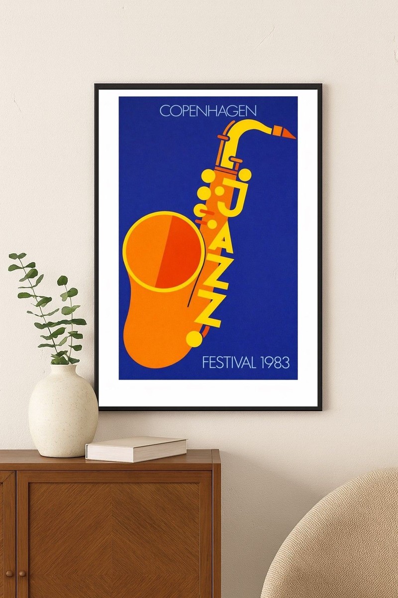 アート・デザイン・音楽 Jazz Records by Jorgen Grunnet Jepsen 🎷Copenhagen Jazz Festival 1983 Poster - 24x36” Vintage Retro