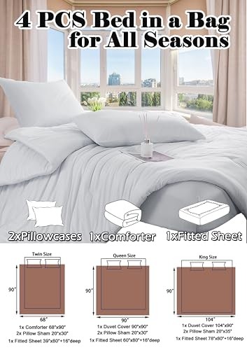 White Comforter Set Twin, Bedding Sets for All Seasons, 4 PCS Bed Set with - Bild 4 von 6