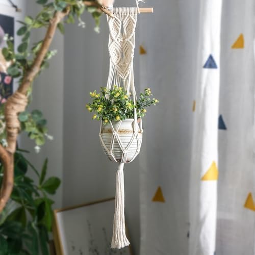 Macrame Plant Hanger for Indoor Outdoor, 30 inch Decorative Cotton Rope - Picture 2 of 7