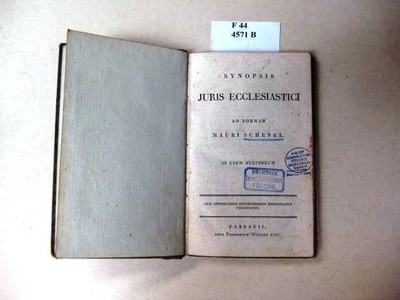 Synopsis Juris Ecclesiastici Ad Norman Mauri Schenkl. In Usum Auditorum. Pösl, F
