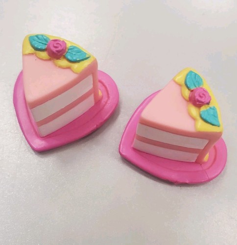 Fisher Price Loving Family Piece of Birthday Cake on Heart Shaped Plate Lot Of 2