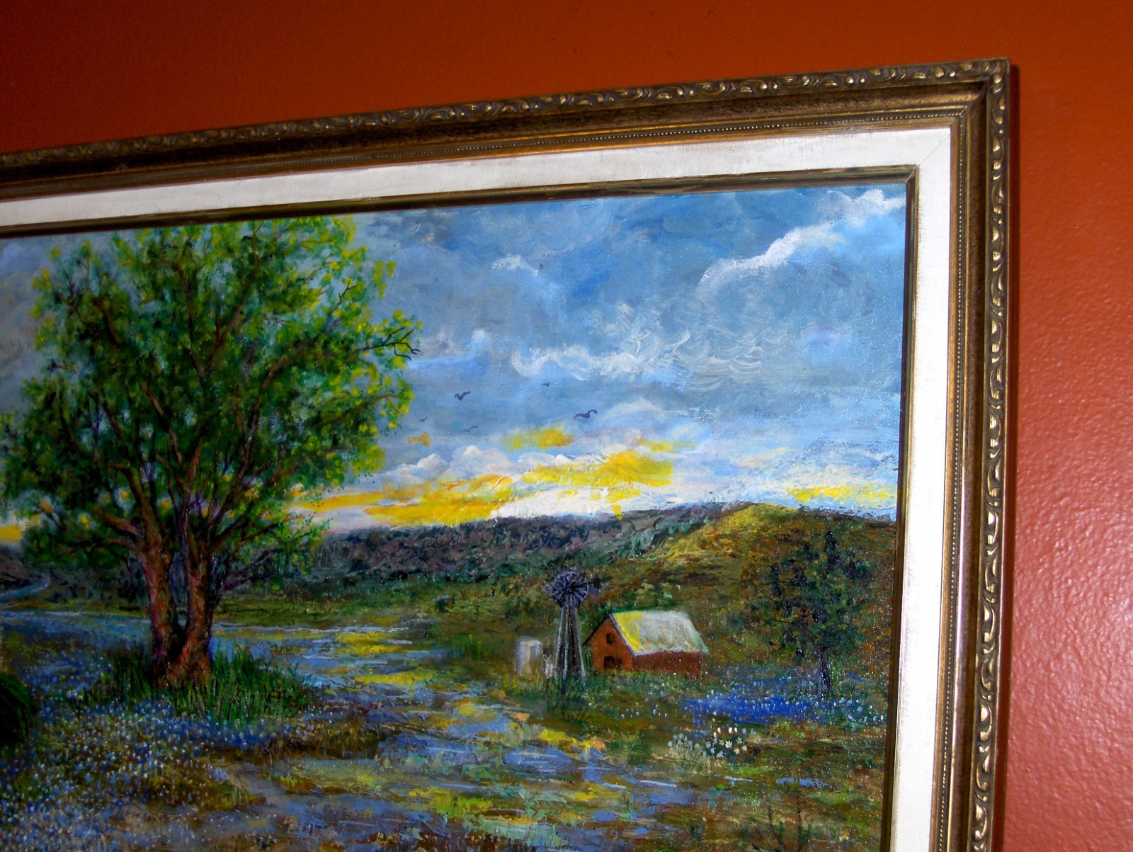 LARGE ORIGINAL Lotti Avila Bluebonnet Landscape Barn Yucca Tree Oil Cn Painting