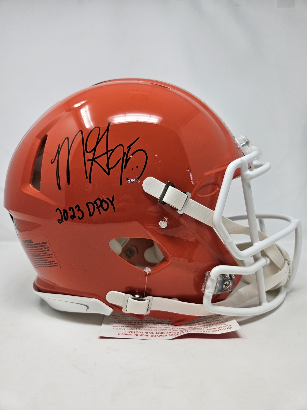 Myles Garrett Autographed Signed Cleveland Browns Full Size Browns Helmet Insc 2023 DPOY Fanatics Cert 