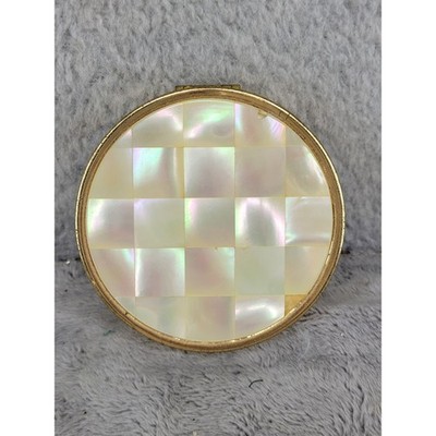 Max Factor Creme Puff Compact Gold Tone Mother of Pearl Inlay Vintage Makeup