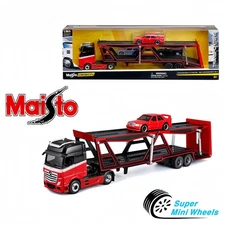 Maisto 1:64 Mercedes-Benz Actros & 1990 Mercedes-Benz 190E Red – Transporters