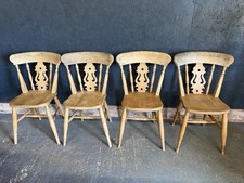 Pine Dining Chairs x 4, Country Kitchen Farmhouse Chairs, Lyre Back,