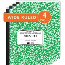 4 Pack Wide Ruled Green Cover Composition Notebook, Bulk, 200 pages (100 Shee...