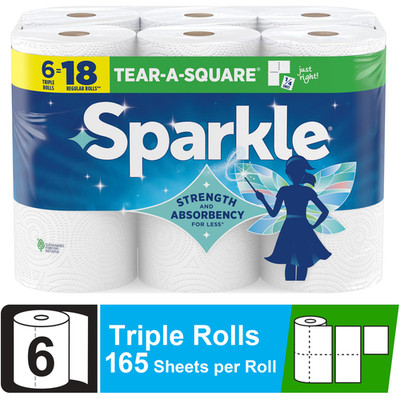 Sparkle Tear-a-Square Paper Towels, 6 Triple Rolls free shipping