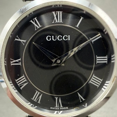 Gucci 2040M Watch Men 30mm Black Dial Silver Tone Leather Round