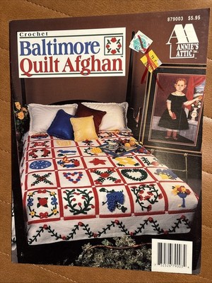 Annie s Attic Crochet Baltimore Quilt Afghan Pattern Booklet Flower Heart Bird