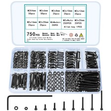 TOOINKCV 750 Pcs M2 Screws Bolts and Nuts Assortment Kit, Small Hex M2, Black 