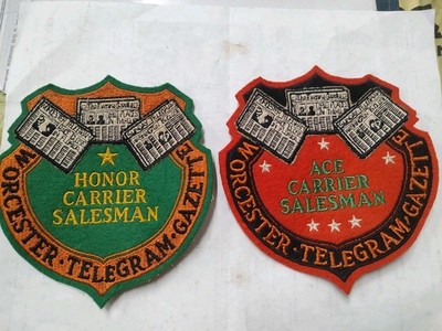 Vintage Worcester Telegram Gazette Patches Ace Carrier Salesman & Honor Carrier