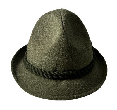 Vintage Green Bayerischer Walk-Loden German Tyrol Alpine Wool Felt Hat EUC 21''