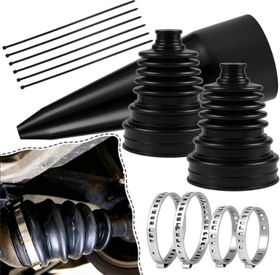 2PCS CV Boot with 4 Stainless Steel Clamps, Black CV Boots Joint Replacement Cov
