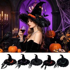 1x Witch Hat, Women Cosplay Accessory For Halloween Party, Velvet Witch Hat