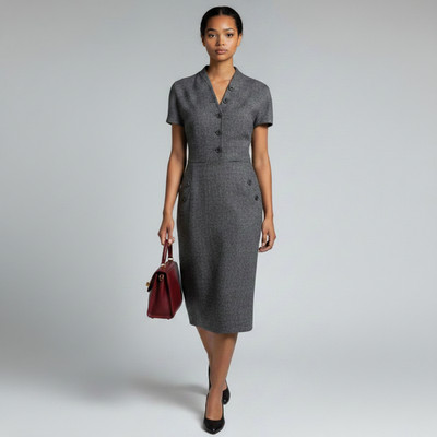 Christian Dior Damen Schwarz Wolle Geometrisches Muster Midikleid Größe UK 16 FR 44