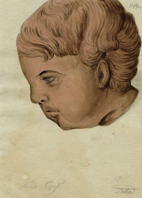 Kinderkopf Studie Aquarell Gemälde um 1820 Leopold Billek Original