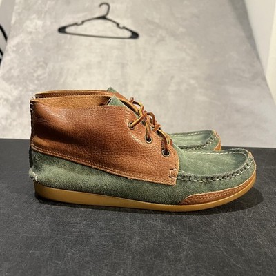 Quoddy Handsewn Boots Mens Size 9.5 Green Suede Brown Leather Moc Toe Chukka