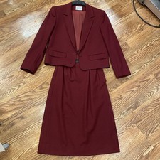 Vintage Miss Pendleton Women's Burgundy Virgin Wool Skirt  Jacket Set Size 8