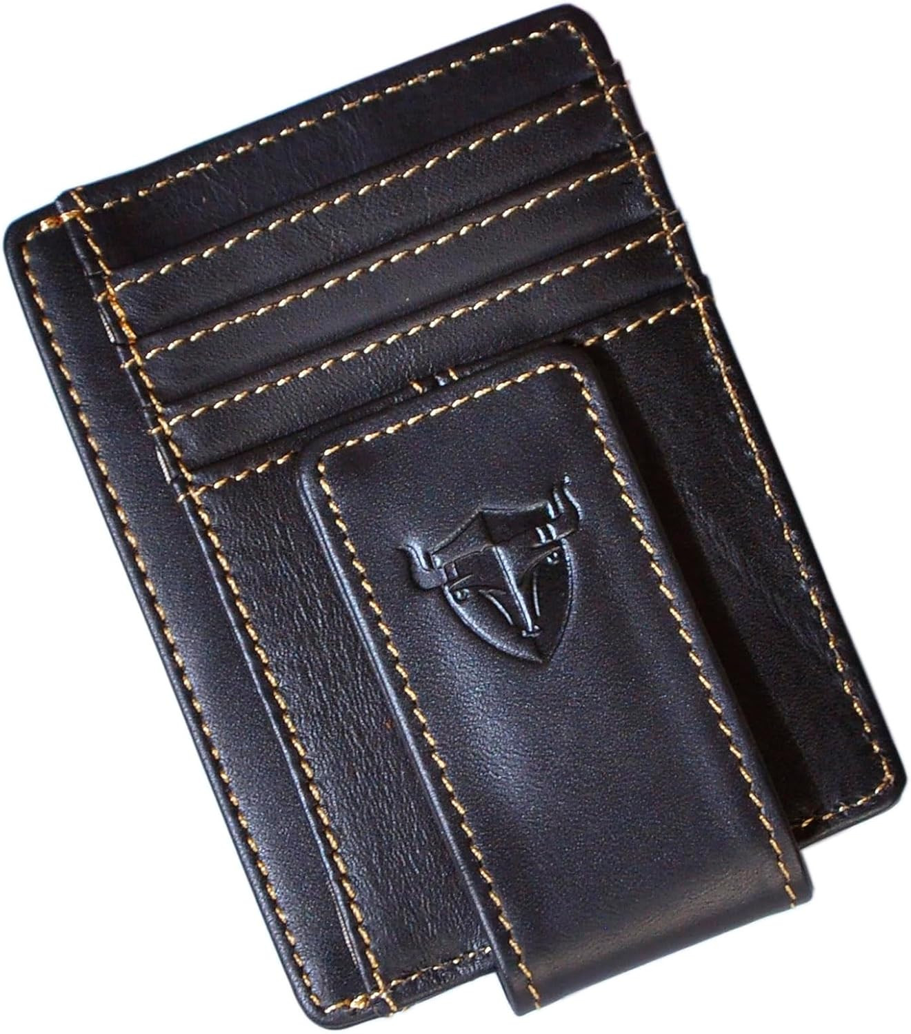 RFID Genuine Leather Slim Money Clip Wallet – Front Pocket Card Holder - Black