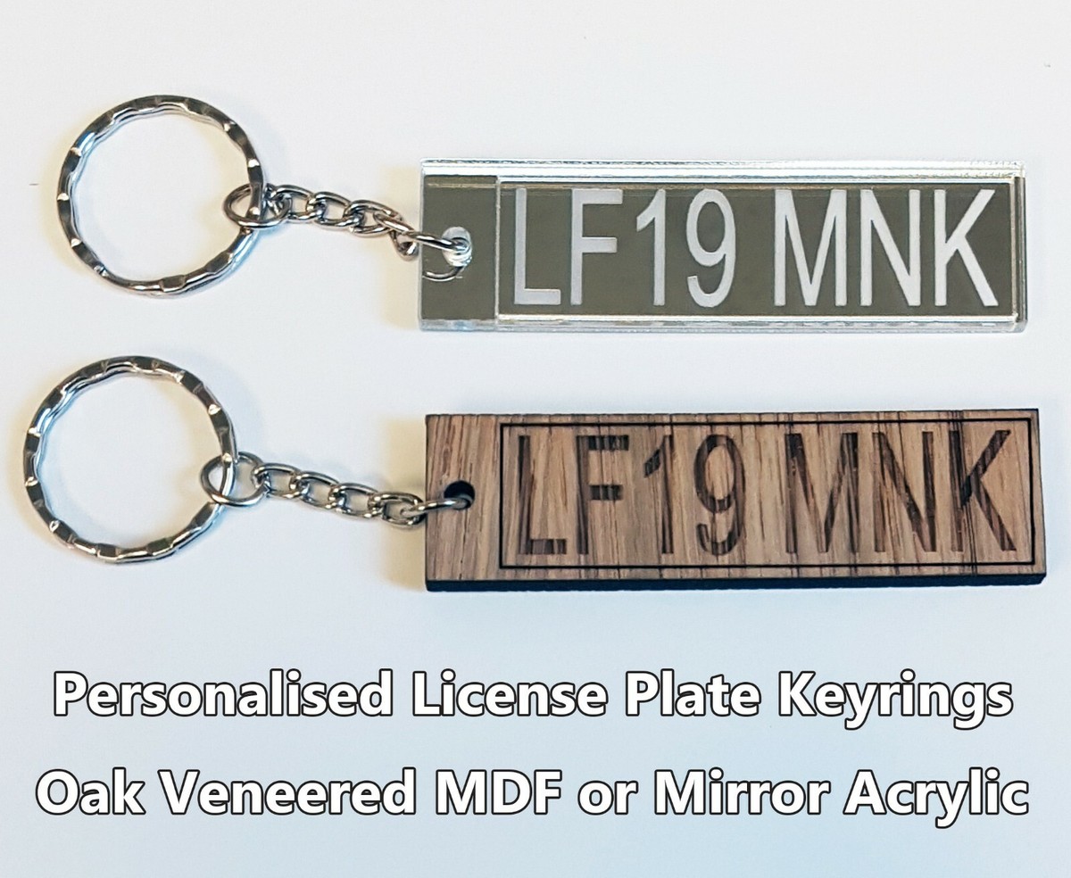 Personalised License Reg Car Plate Keyring Custom Gift Wood