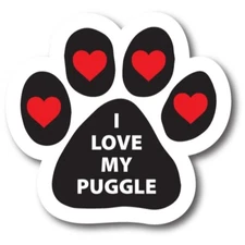 I Love My Puggle Pawprint Car Magnet  5" Paw Print Auto Truck Decal Magnet