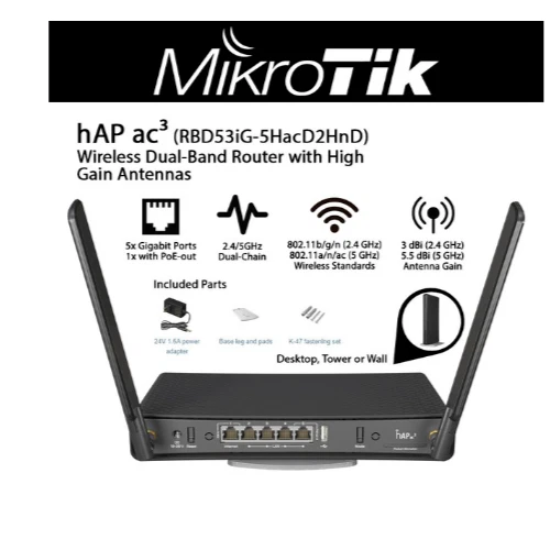 MikroTik RBD53iG-5HacD2HnD RouterBOARD hAP ac3 802.11ac 2.4/5GHz Radio INTL - Image 2 of 2
