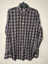Peter Millar Mens Plaid Long Sleeve Button Front Shirt Purple Black Gray Size L