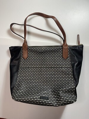 FOSSIL RACHEL BLACK AND WHITE Faux LEATHER SHOULDER BAG HANDBAG PURSE 18 By  14”