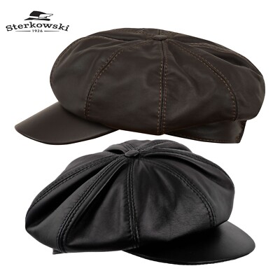 Sterkowski JIMMY Leder Newsboy Mütze Maler Radmütze Zeitungsjunge Gavroche
