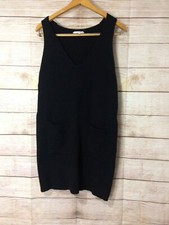 NEW Don’t Ask Why Women’s O/S Black Sleeveless Sweater Dress Front pockets Italy
