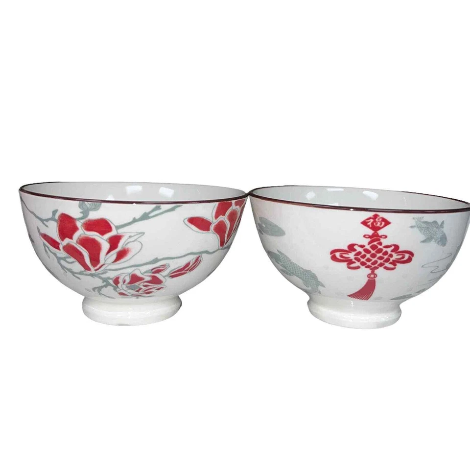 Conjunto de 4 tigelas de arroz vermelhas do ano novo chinês 4,5 e colheres vermelhas combinando - Imagem 3 de 3