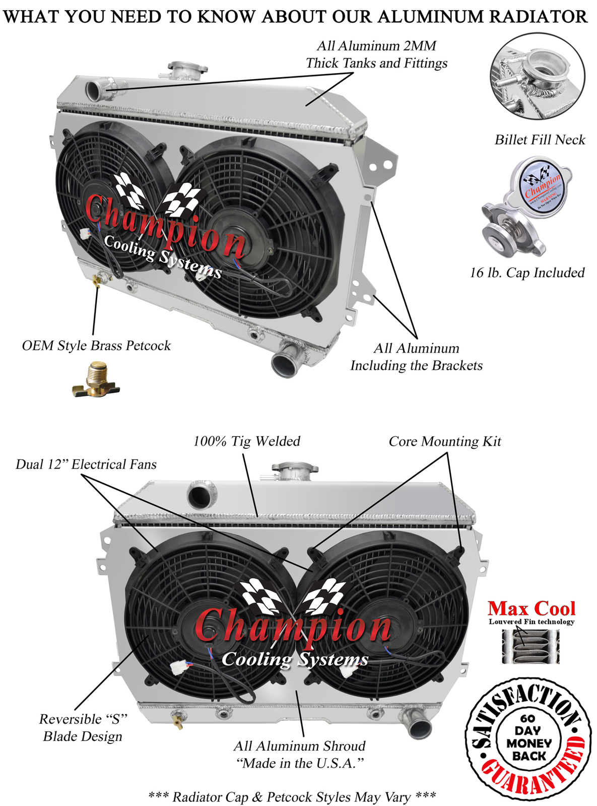 AAR Champion 3 Row Radiator Chevy Config,2 12 Fans,Shroud-1970-1973 Datsun 240Z
