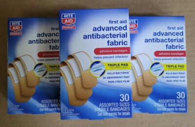 Lot of 3: First Aid Bandage Advanced Antibacterial Fabric Triple Pad Technology 