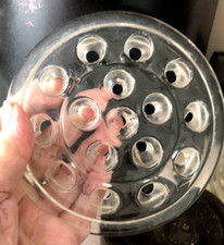 Vtg 5" Clear GLASS Round FROG FLOWER HOLDER 16 Holes Heavy Domed Marble Hldr 5A