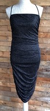 Quiz Women's UK10-12 Black Glitter Print Bodycon dress with straps BNWT
