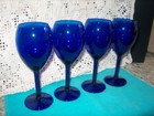 COBALT BLUE LONG STEMWARE WINE GLASS/GOBLETS SET OF (4) VERY NICE' CLEAN GLASSES — photo 5